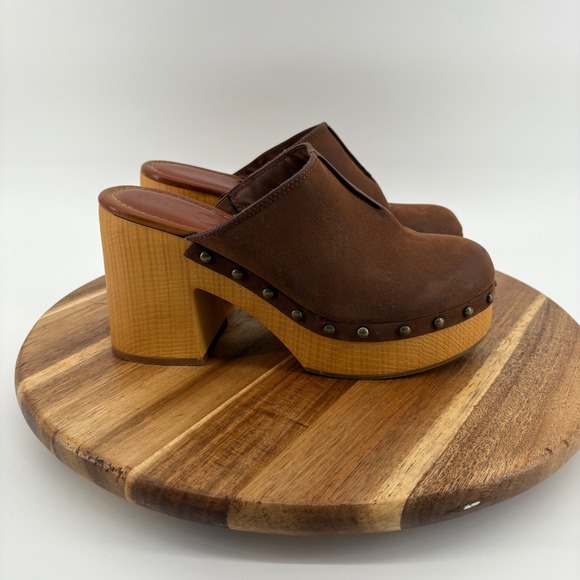 MIA Platform Clogs Brown Wood Heel Studded Accent Women's Shoes 9M Retro Y2K - Picture 1 of 8